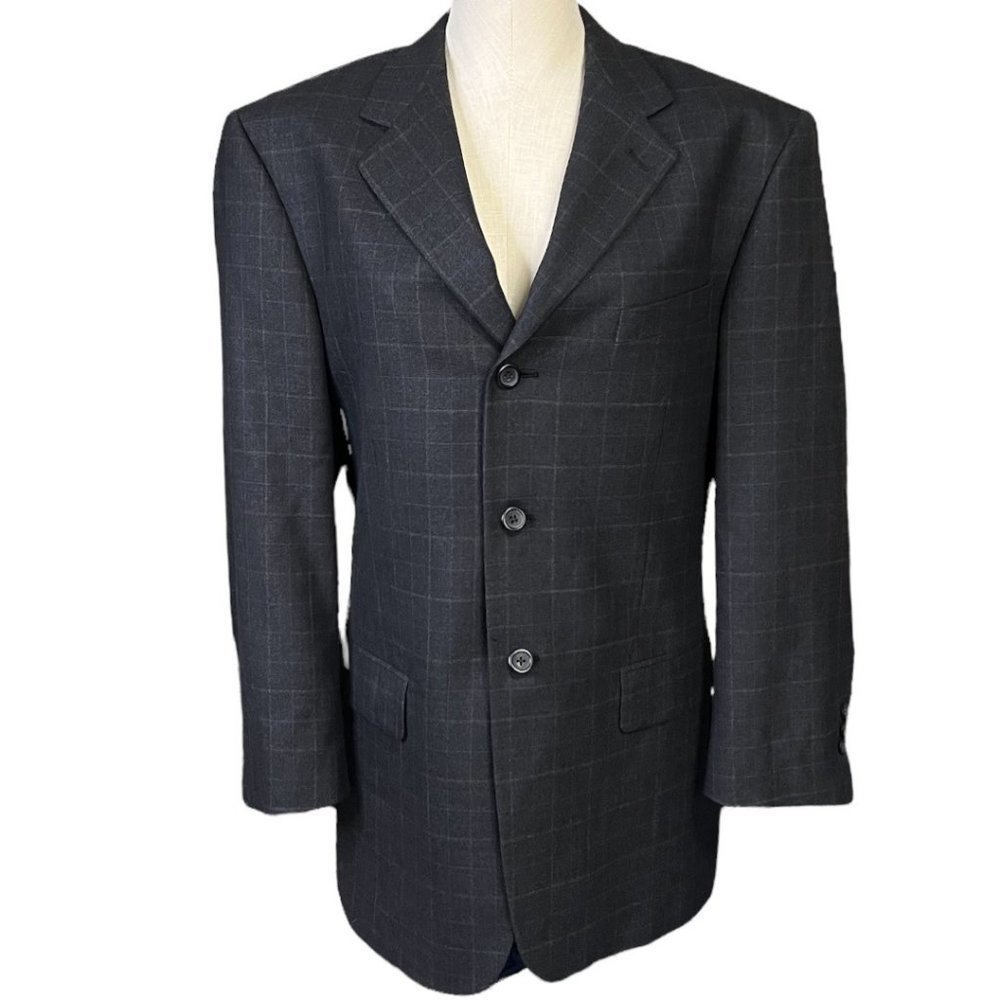 PRONTO UOMO Gray Plaid Blazer Jacket 100% Wool 4-Button 40R